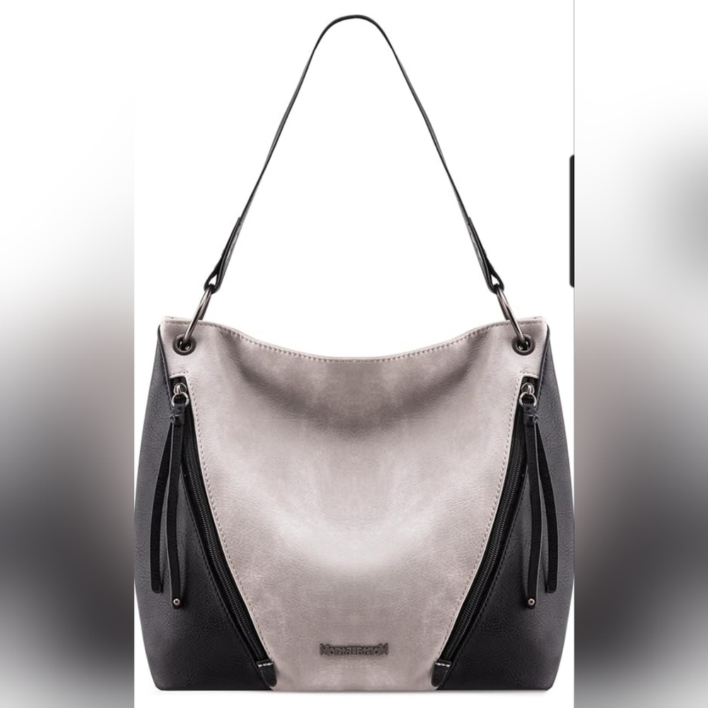 Montana West Hobo Bag Purse for Women Top Handle Handbags with Zip-Grey/Black